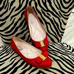 Salvatore Ferragamo red patent ballet flats